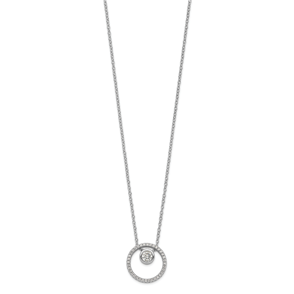 Sterling Silver RH-plated CZ Circle w/1in. Ext. Necklace