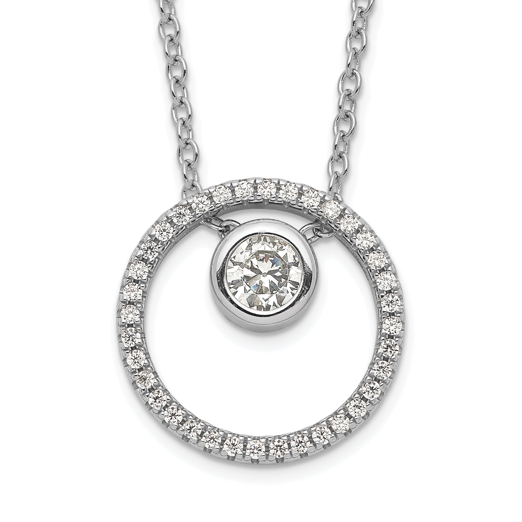 Sterling Silver RH-plated CZ Circle w/1in. Ext. Necklace Main image