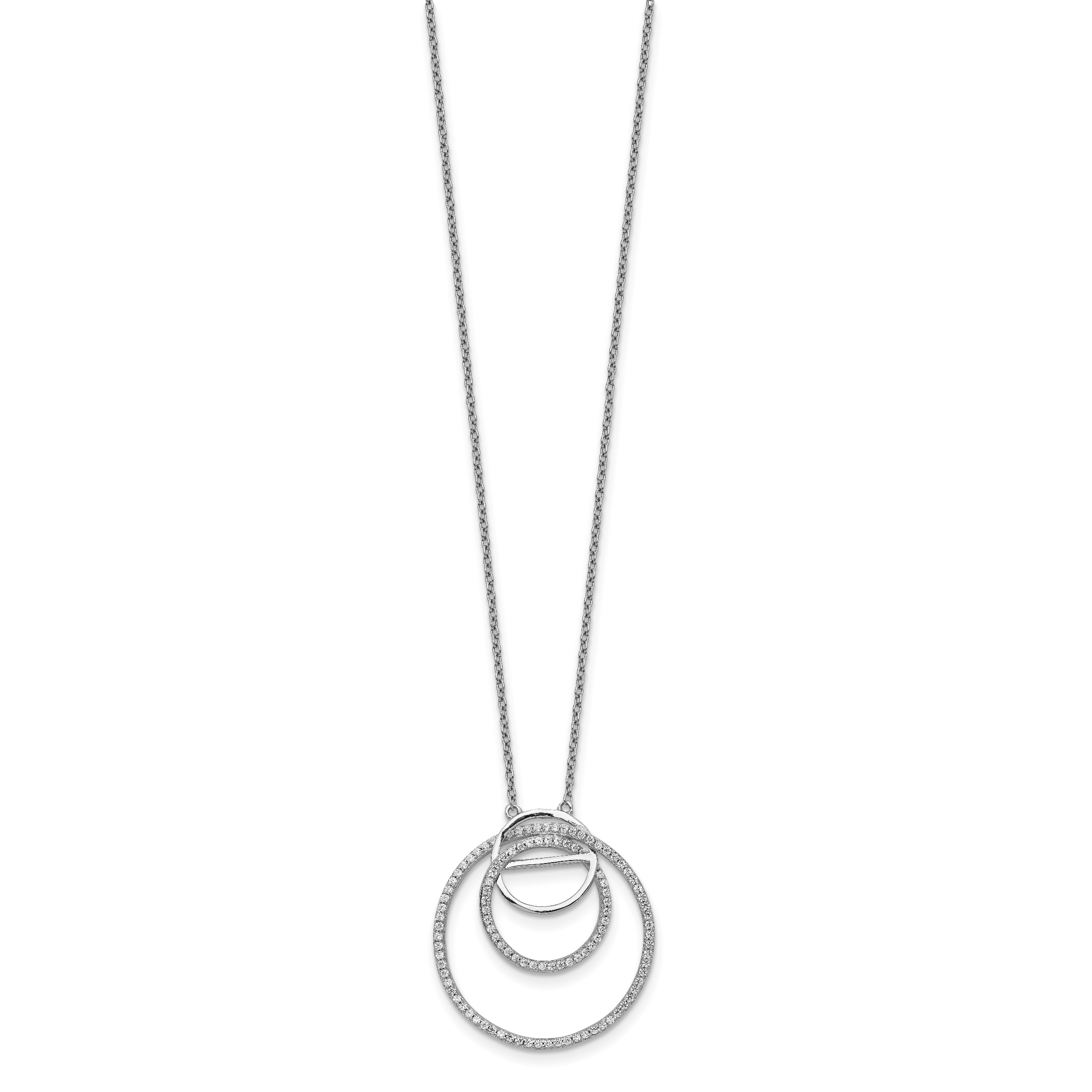 Sterling Silver Rhodium-plated CZ Loop Circles w/2 in. Ext. Necklace