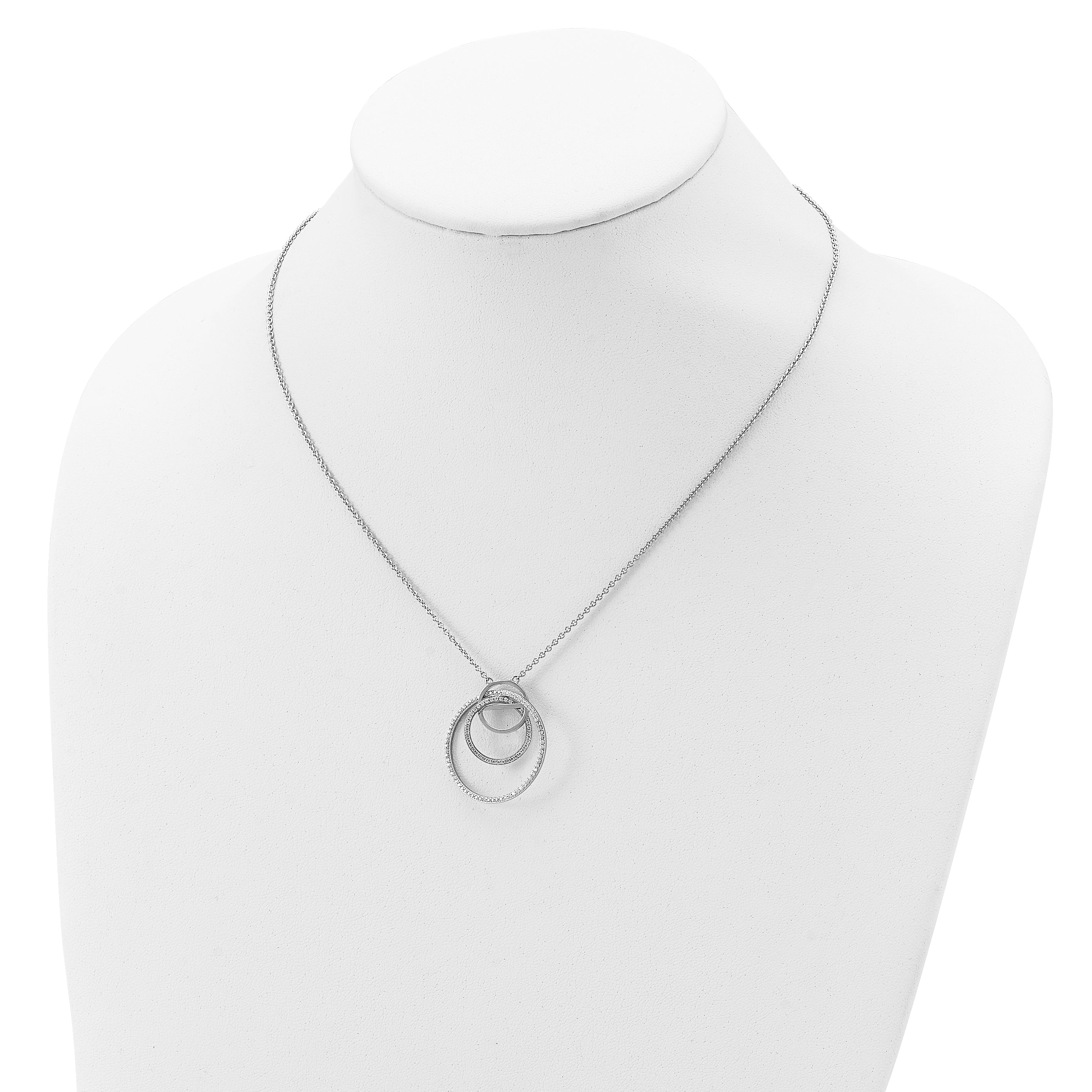 Sterling Silver Rhodium-plated CZ Loop Circles w/2 in. Ext. Necklace