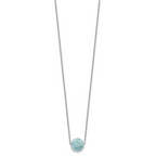 Sterling Silver Rhodium-plated Larimar Bead w/ 2in ext. Necklace