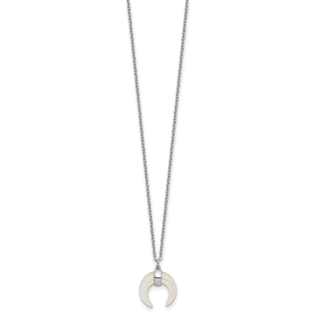 Sterling Silver RH-plated Mother Of Pearl Moon w/2in ext Necklace