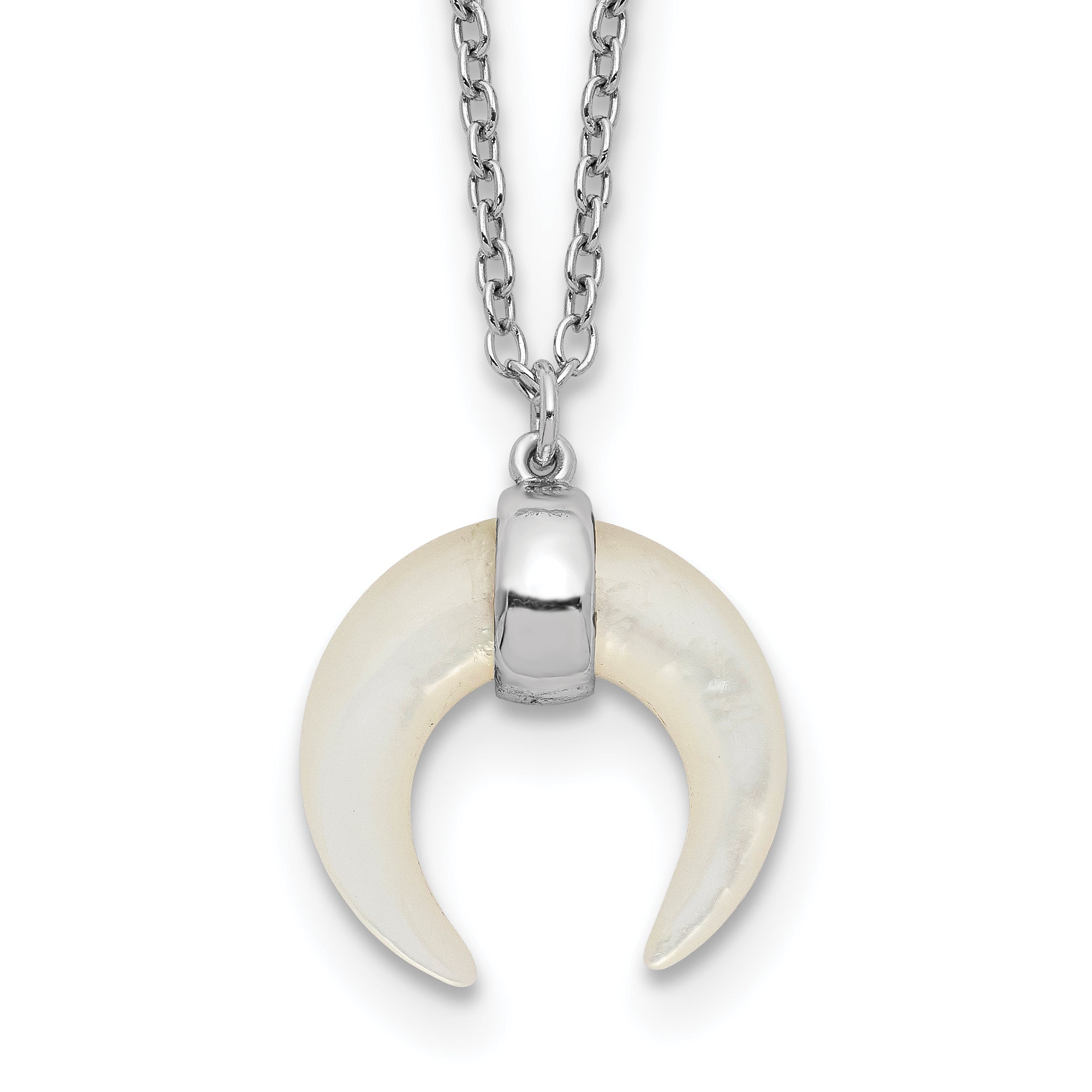Sterling Silver RH-plated Mother Of Pearl Moon w/2in ext Necklace Main image