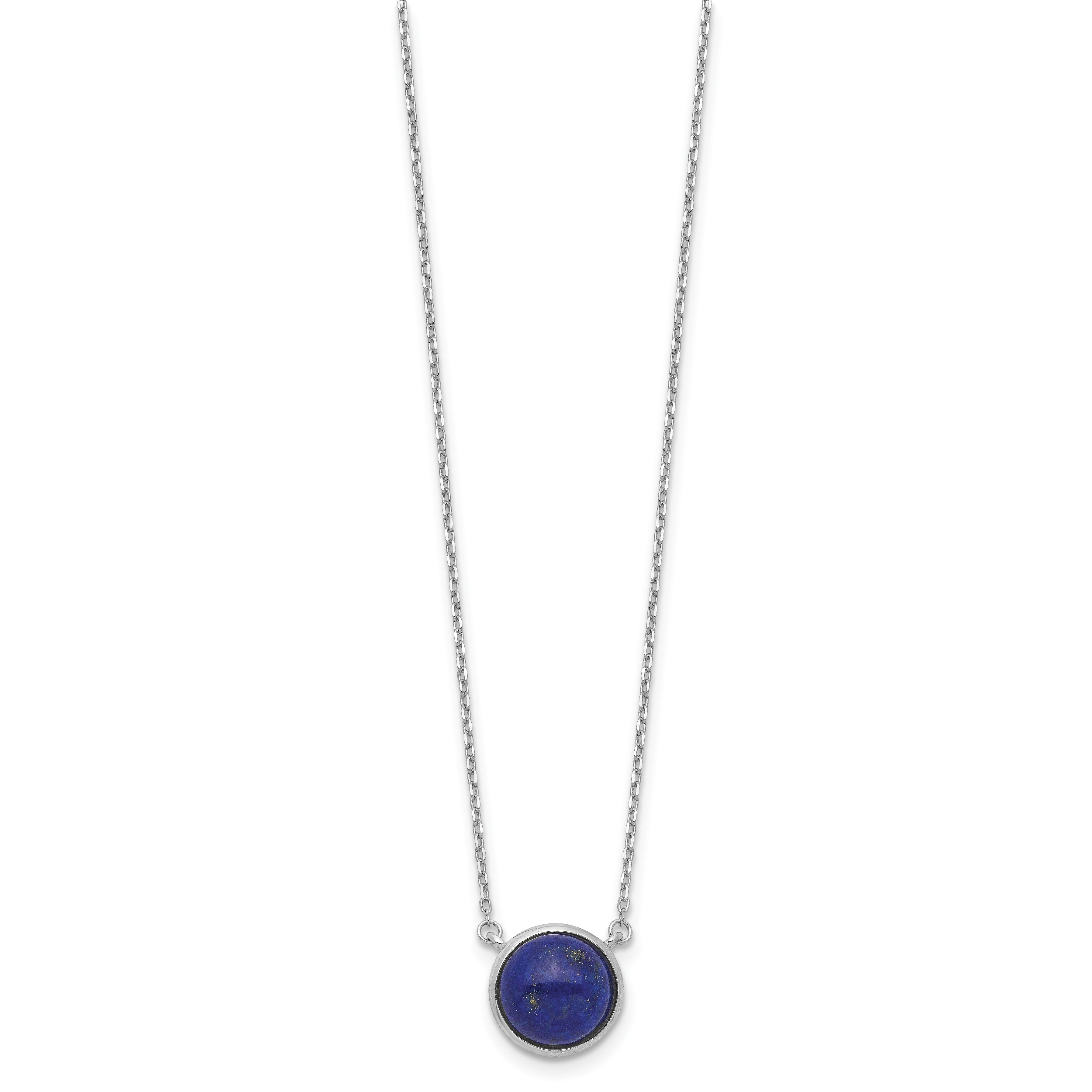 Sterling Silver Rhodium-plated Round Lapis Cabochon Necklace Secondary image