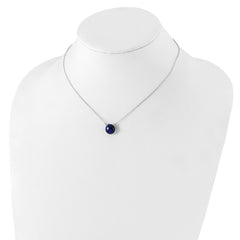 Sterling Silver Rhodium-plated Round Lapis Cabochon Necklace
