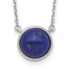 Sterling Silver Rhodium-plated Round Lapis Cabochon Necklace