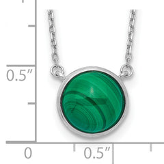 Sterling Silver Rhodium-plated Round Malachite Cabochon Necklace