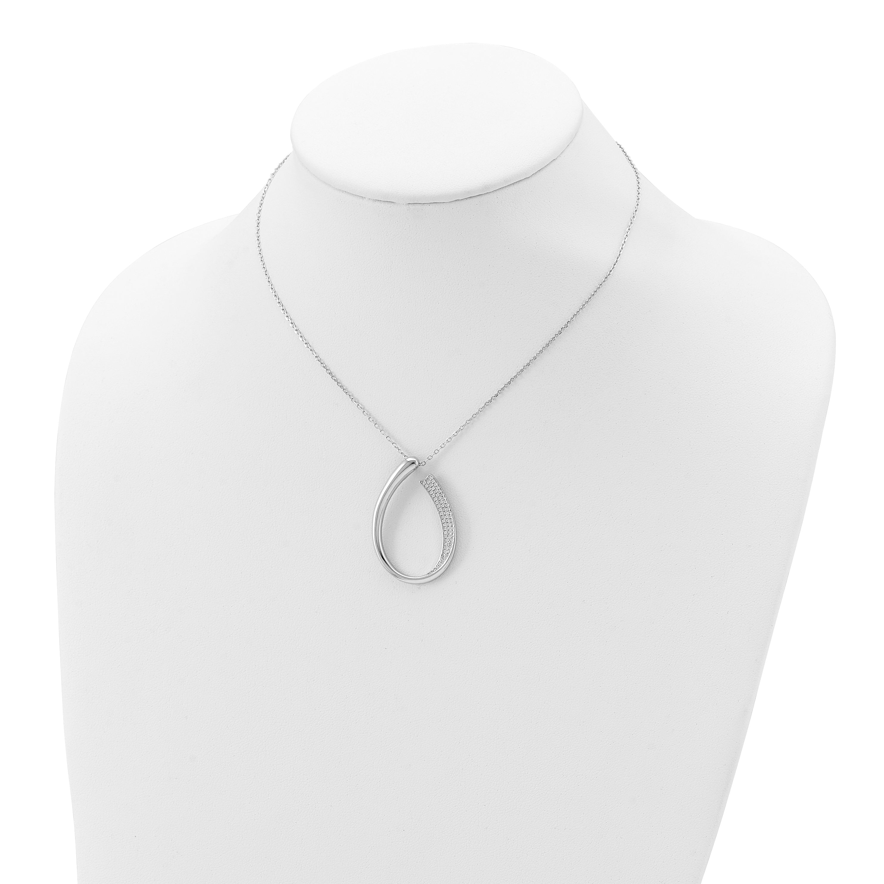 Sterling Silver Rhodium-plated CZ Micro Pave w/ 2in ext. Necklace