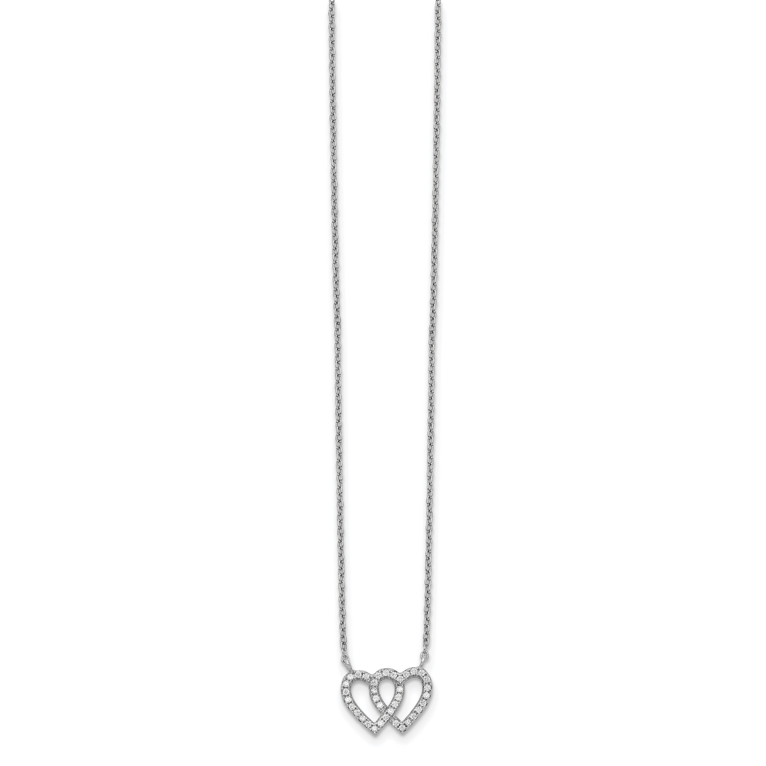 Sterling Silver Rhodium-plated Interconnected Double CZ Open Heart 16.5 inch Necklace with 1 inch extension Secondary image