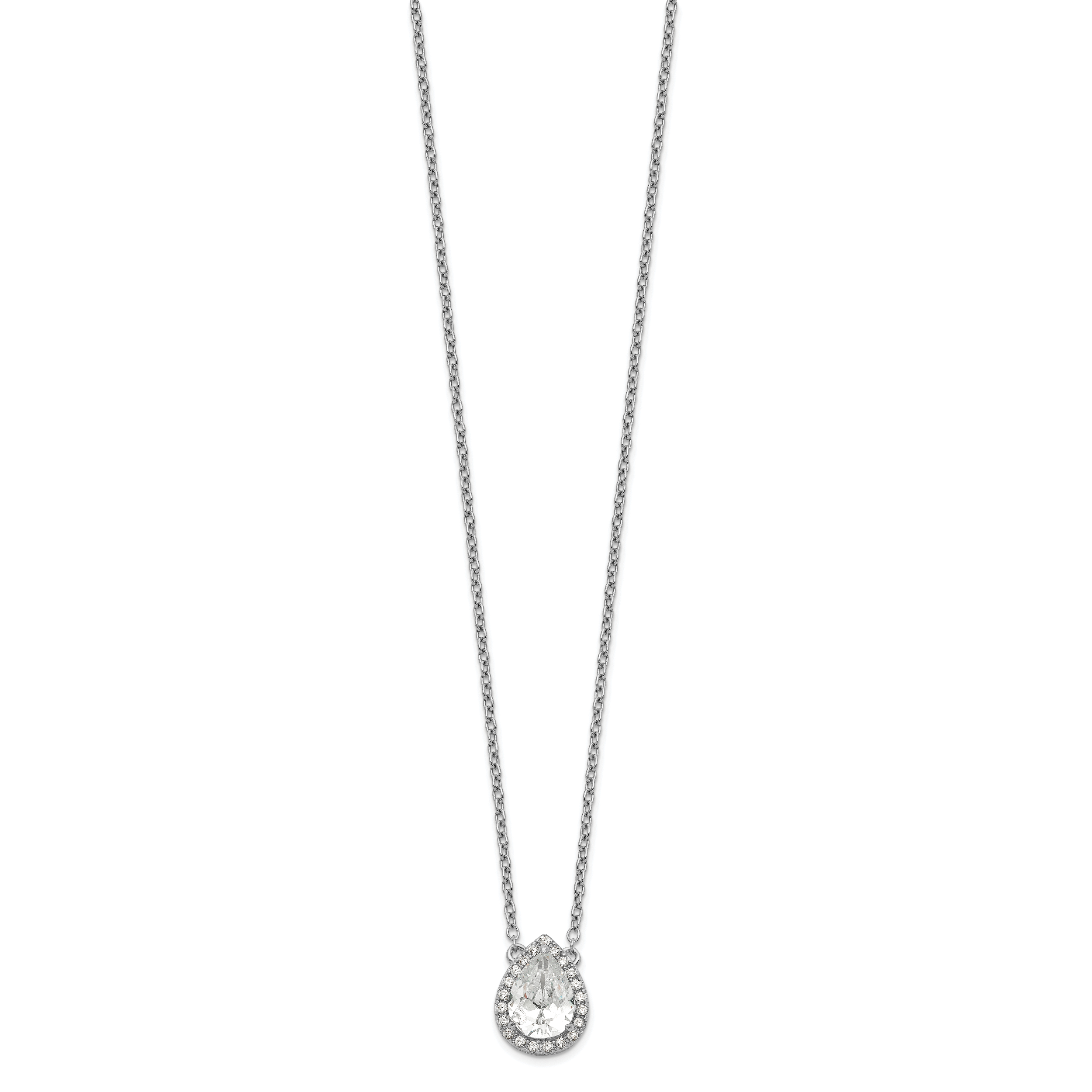 Sterling Silver Rhodium-plated Pear CZ Halo w/1in ext Necklace Secondary image