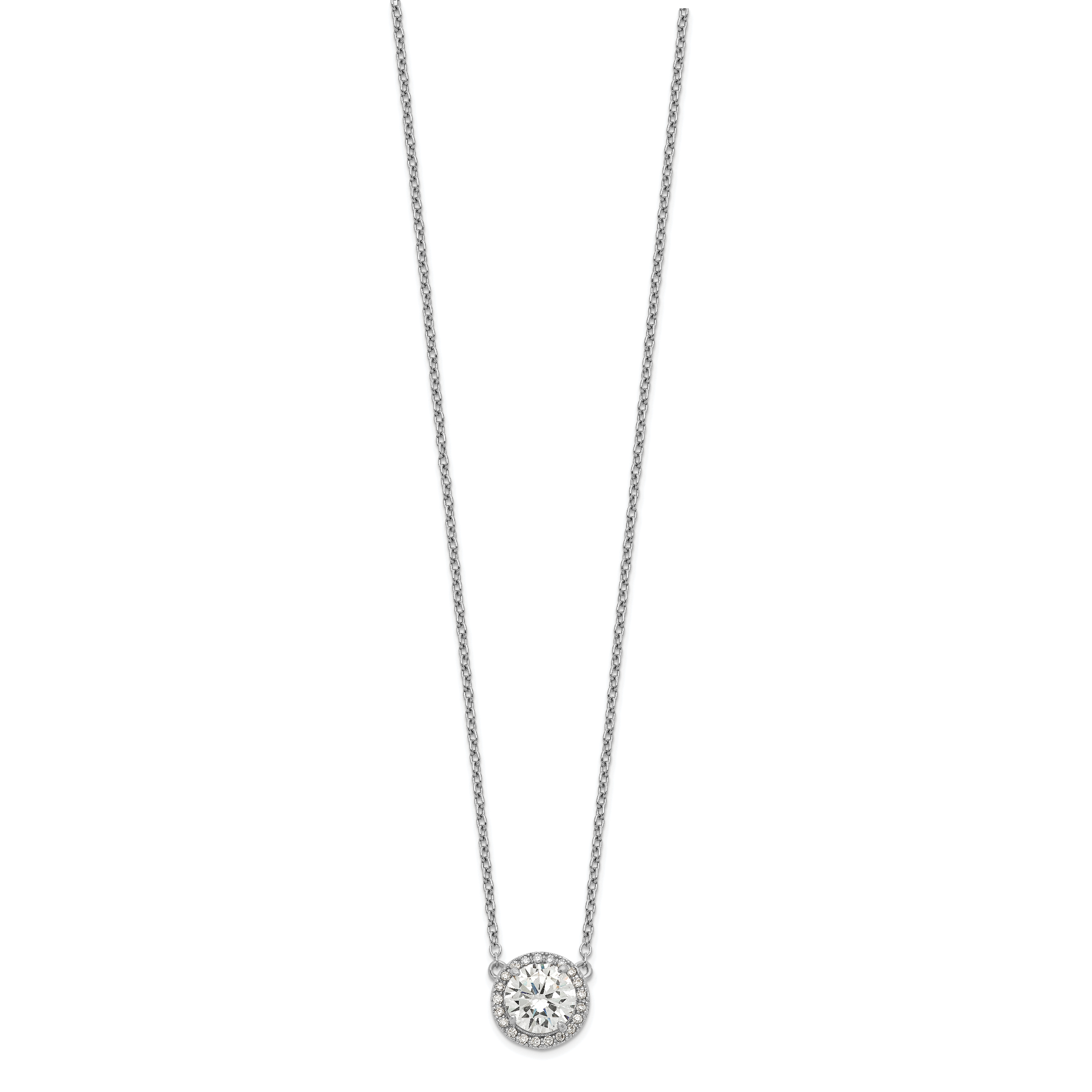Sterling Silver Rhodium-plated Round CZ Halo w/1in ext Necklace Secondary image