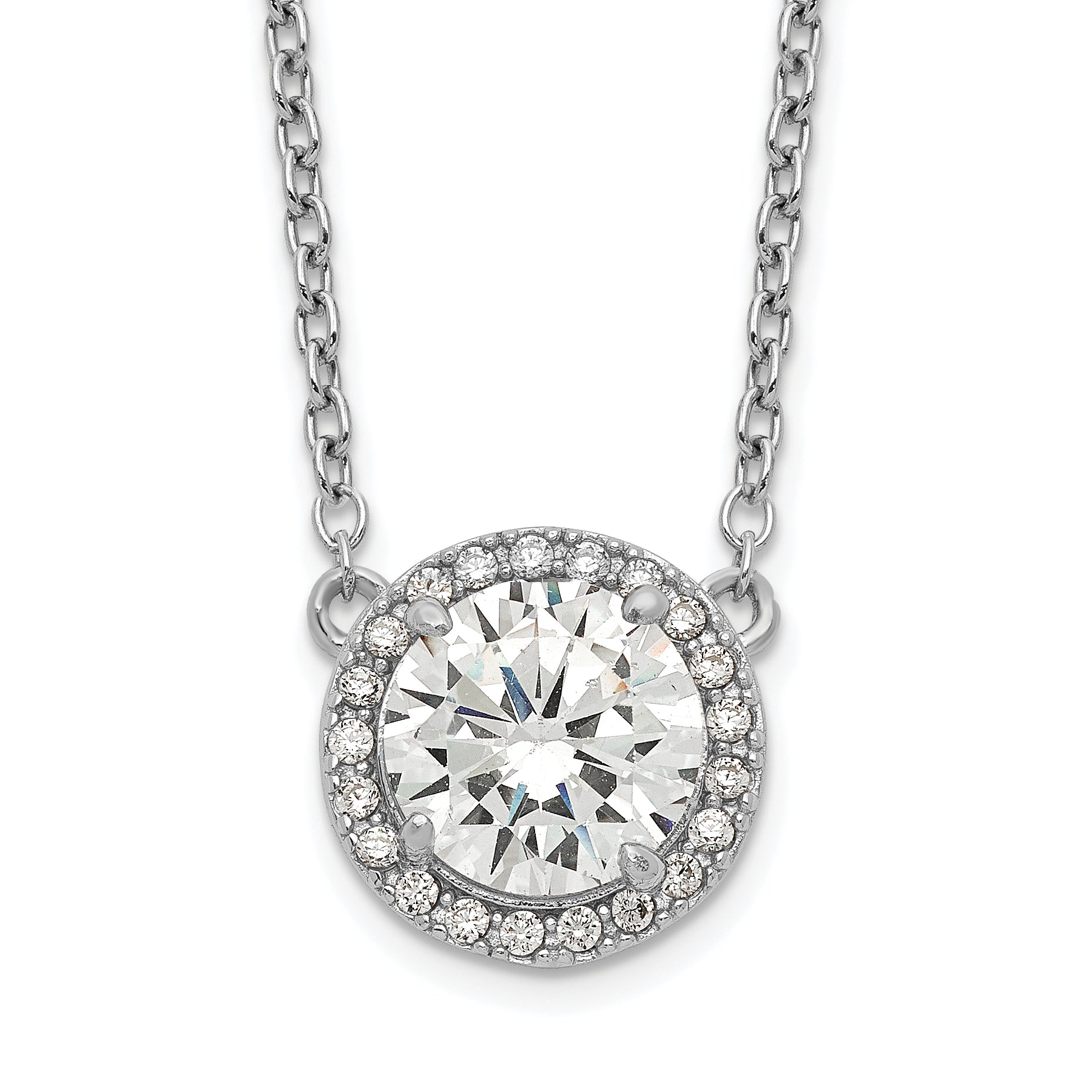 Sterling Silver Rhodium-plated Round CZ Halo w/1in ext Necklace Main image