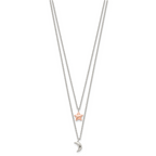 Sterling Silver Rose-Tone 2-strand Moon and Star w/1in ext Necklace