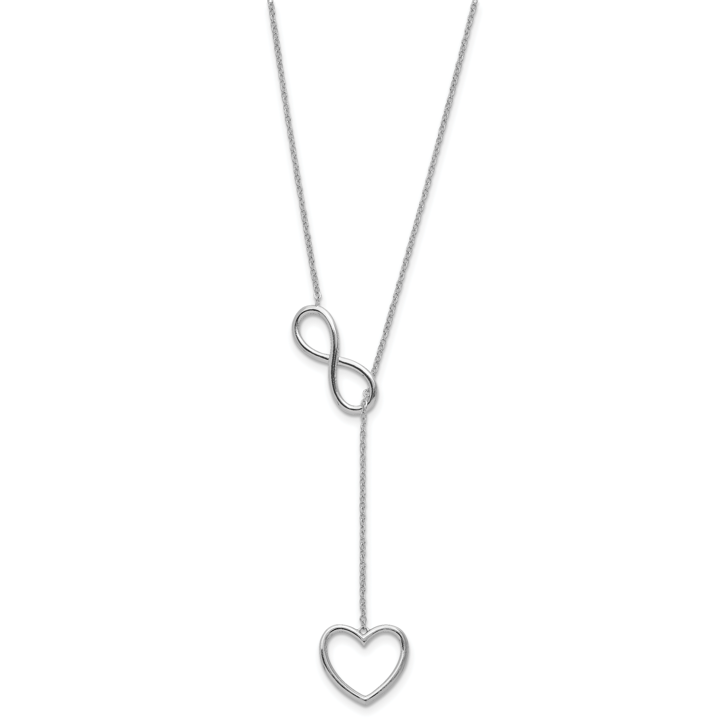 Sterling Silver Rhodium-plated Polished Open Infinity Symbol 16 inch Y Drop Open Heart Necklace with 2 inch extension Secondary image