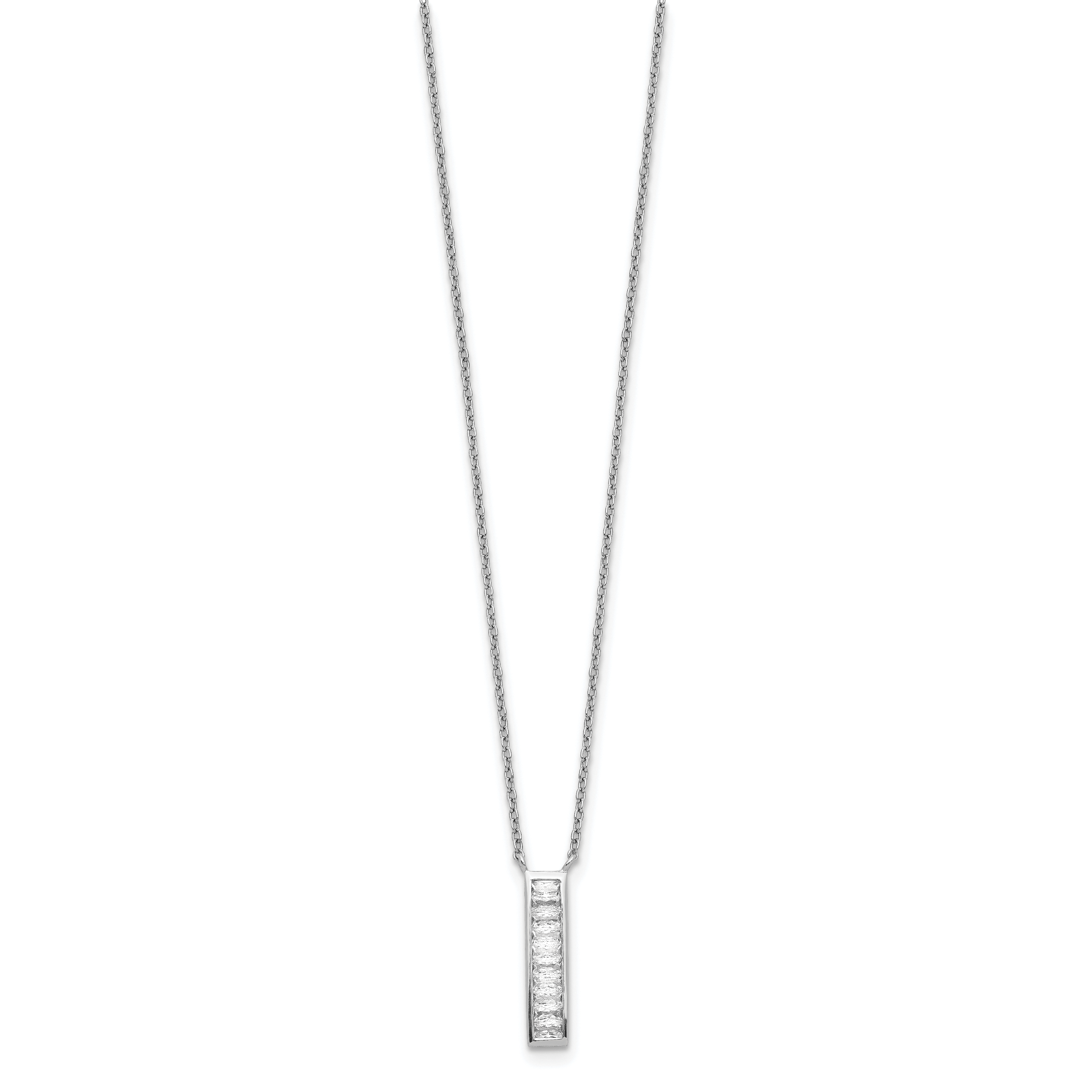 Sterling Silver Rhodium Plated CZ Vertical Bar Necklace Secondary image
