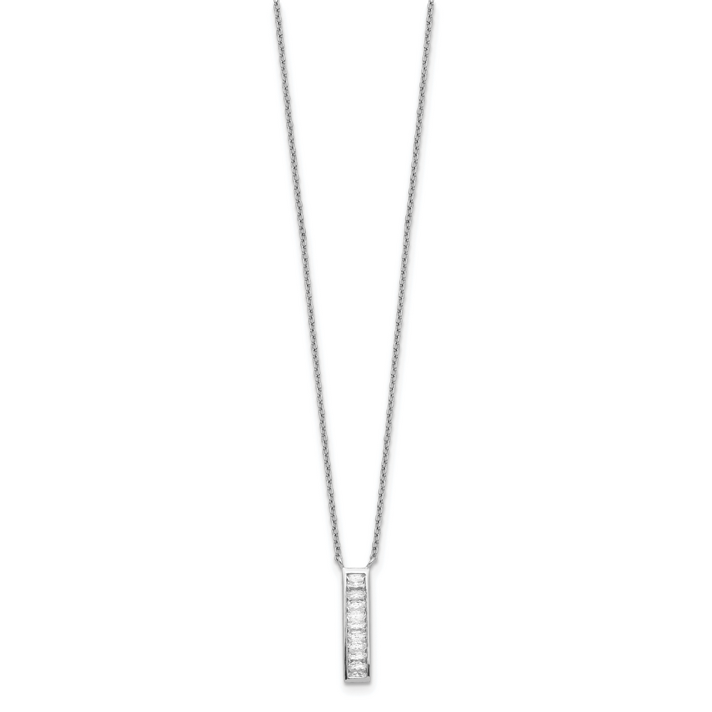 Sterling Silver Rhodium Plated CZ Vertical Bar Necklace