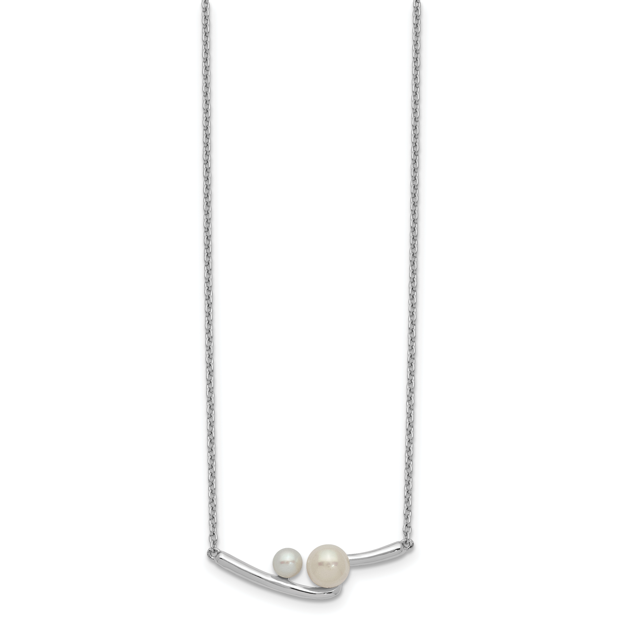 Sterling Silver Rhodium-plated FWC Pearl Bar w/ 1in ext Necklace Secondary image