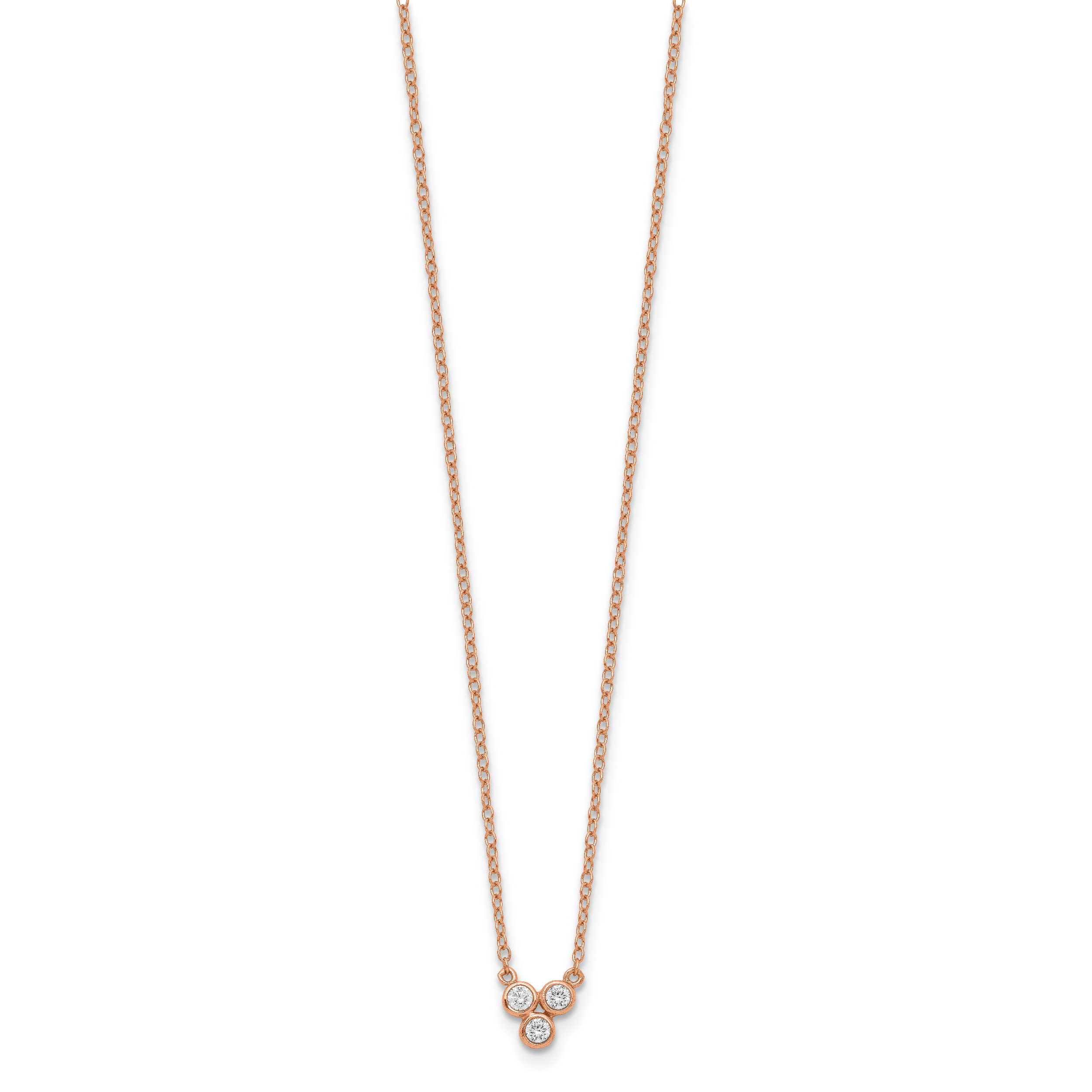 Sterling Silver Rose-tone 3-CZ w/ 2in ext Necklace Secondary image