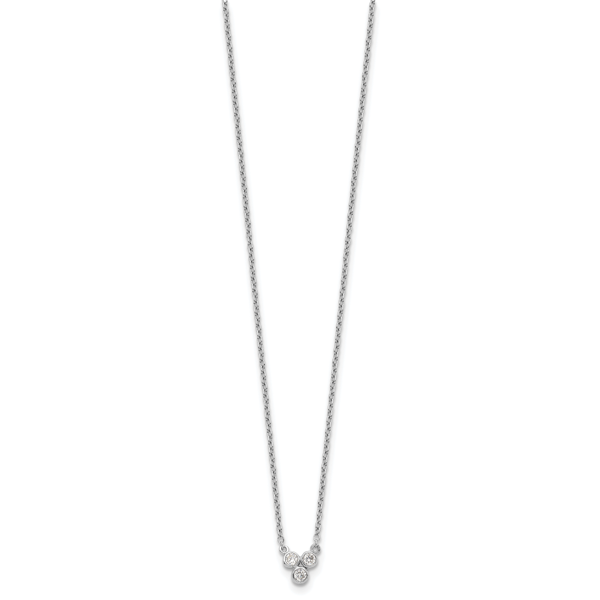 Sterling Silver Rhodium-plated 3-CZ w/ 2in ext Necklace Secondary image