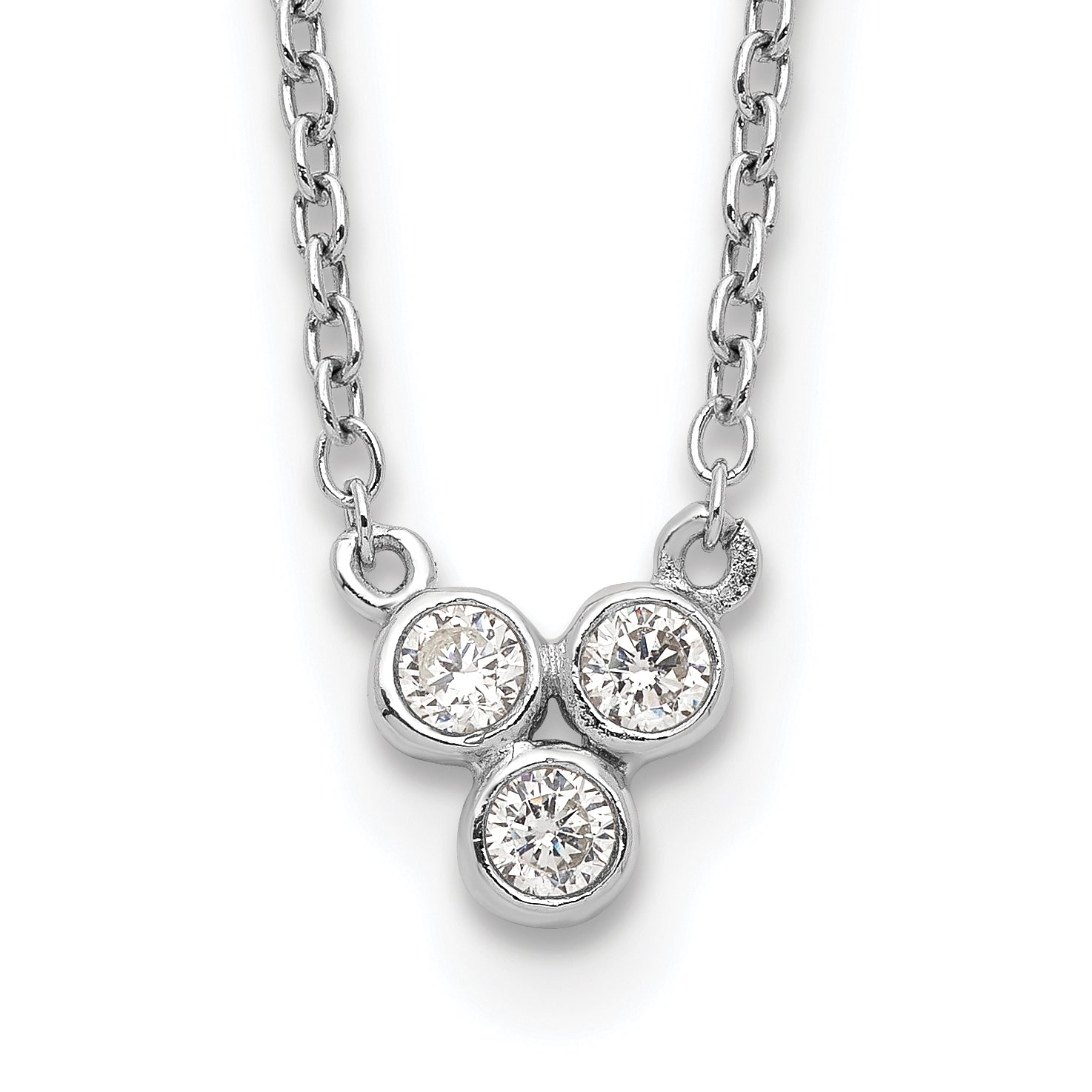 Sterling Silver Rhodium-plated 3-CZ w/ 2in ext Necklace Main image