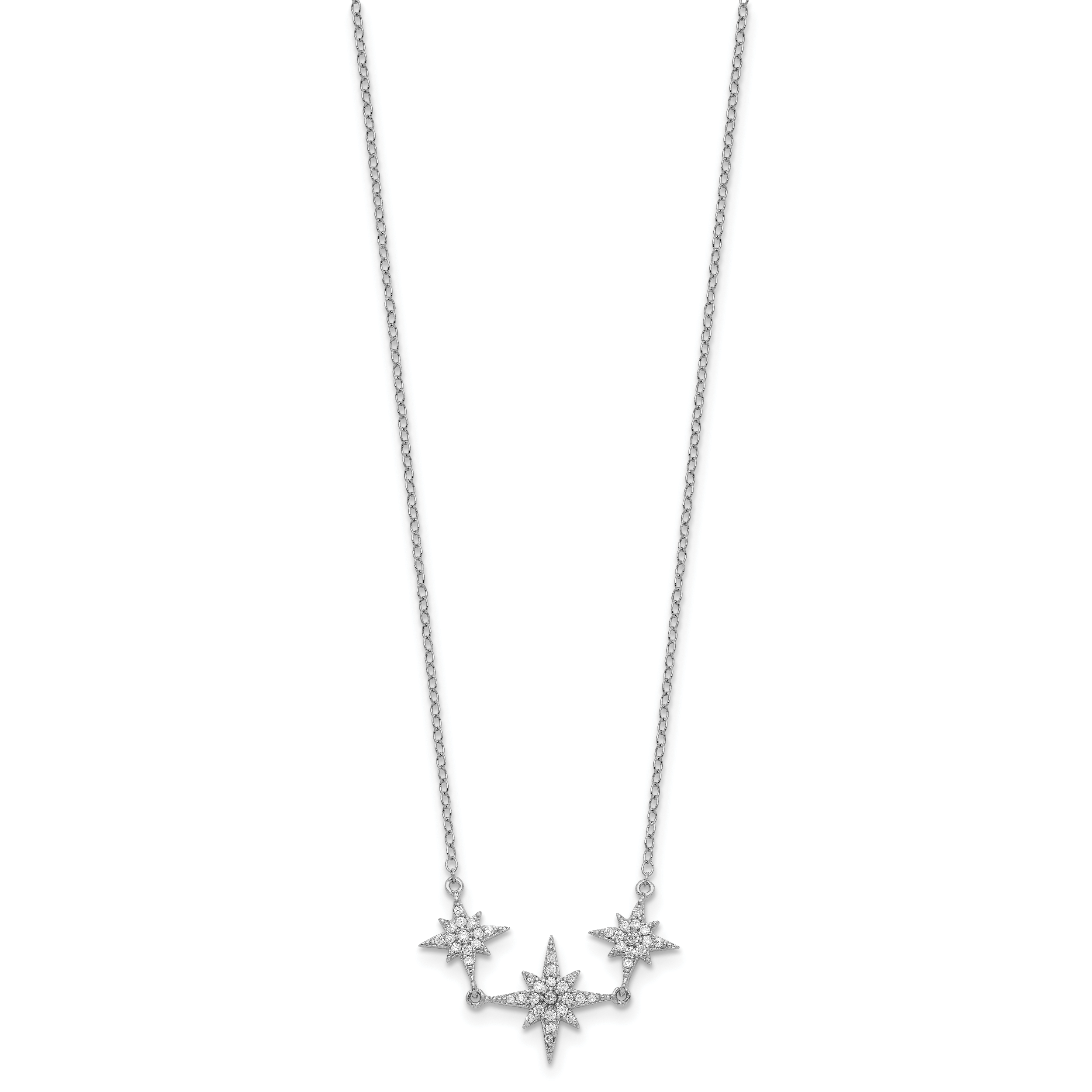 Sterling Silver Rhodium-plated CZ 3-Stars w/2in ext Necklace Secondary image