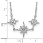 Sterling Silver Rhodium-plated CZ 3-Stars w/2in ext Necklace