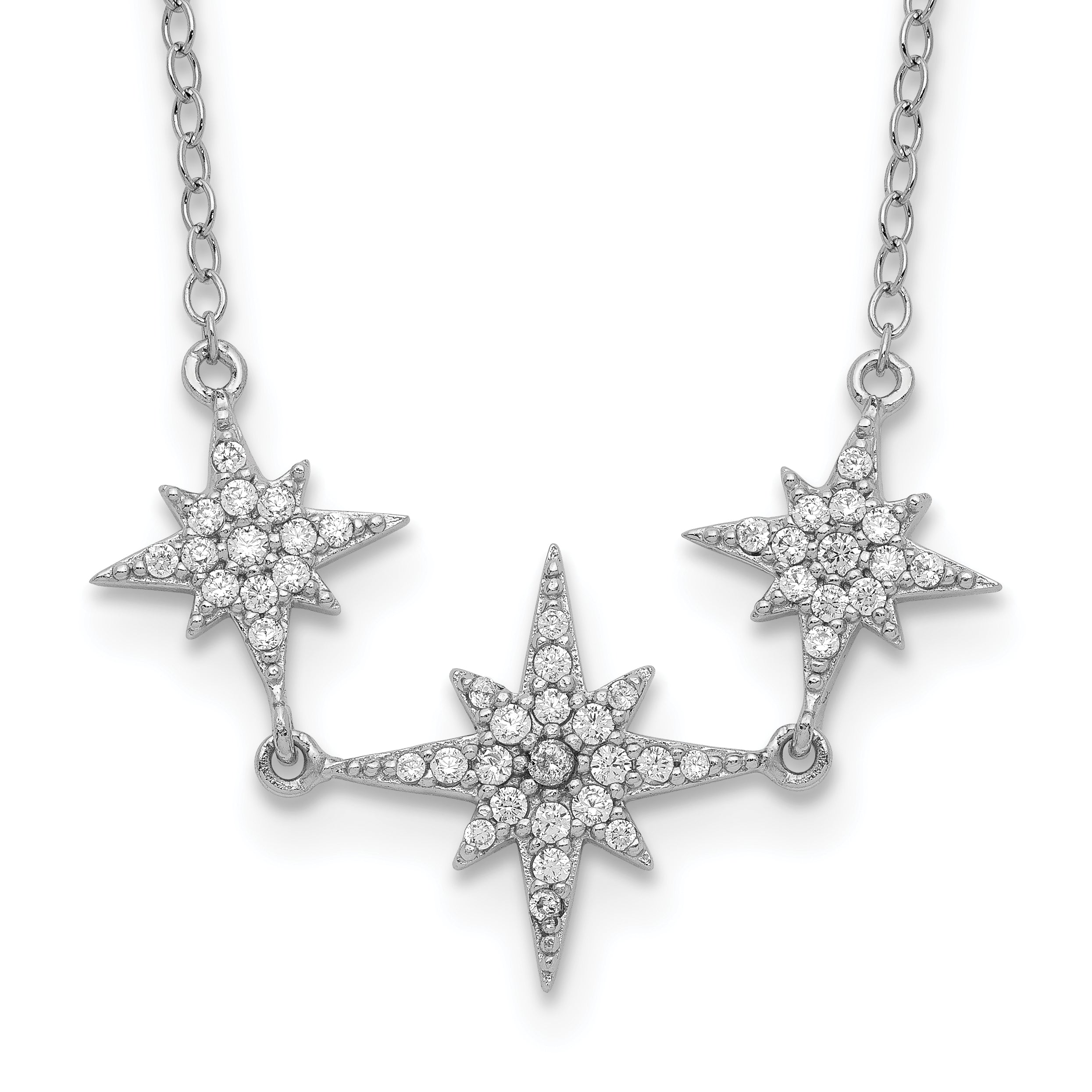 Sterling Silver Rhodium-plated CZ 3-Stars w/2in ext Necklace Main image