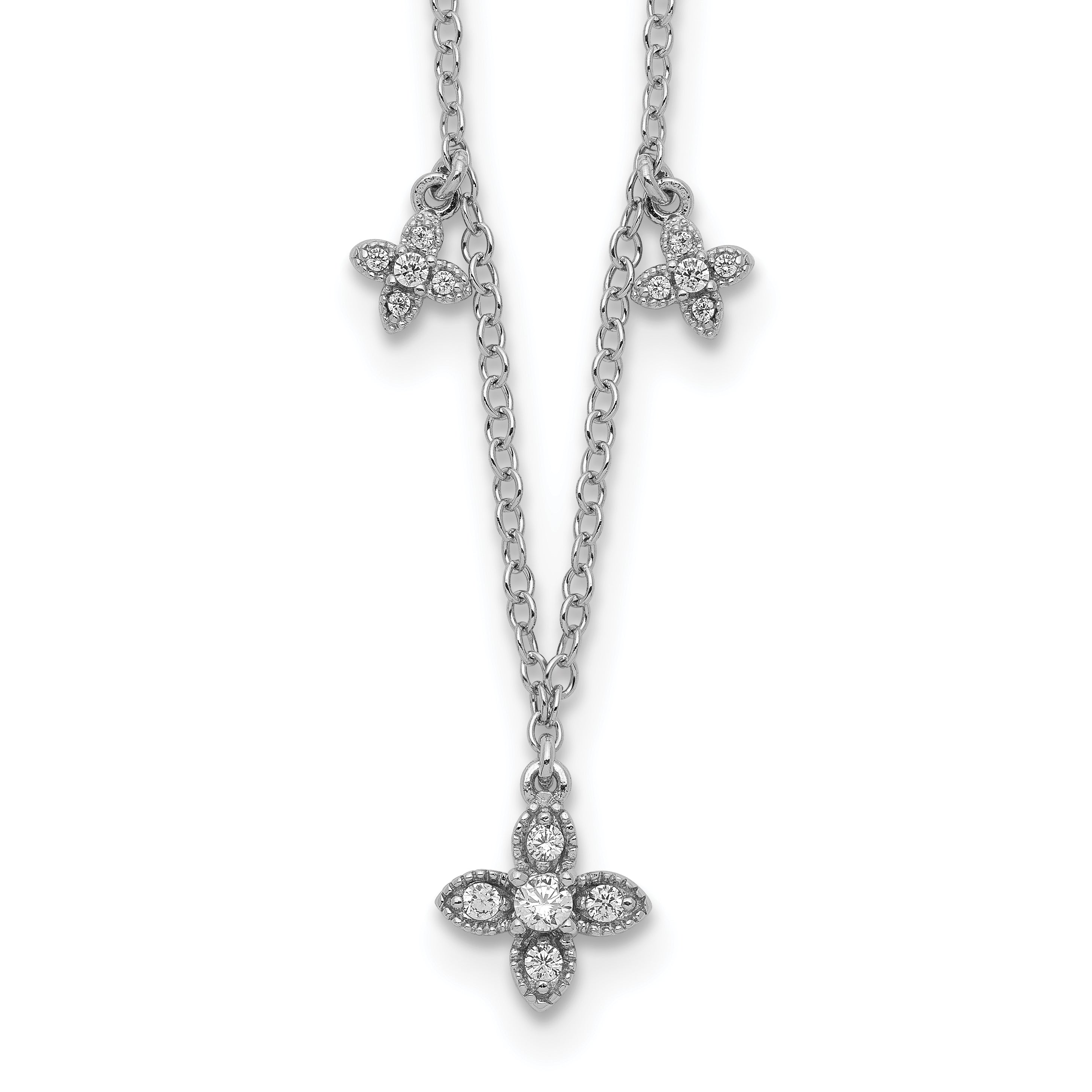 Sterling Silver Rhodium-plated CZ Crosses w/2in ext Necklace Main image