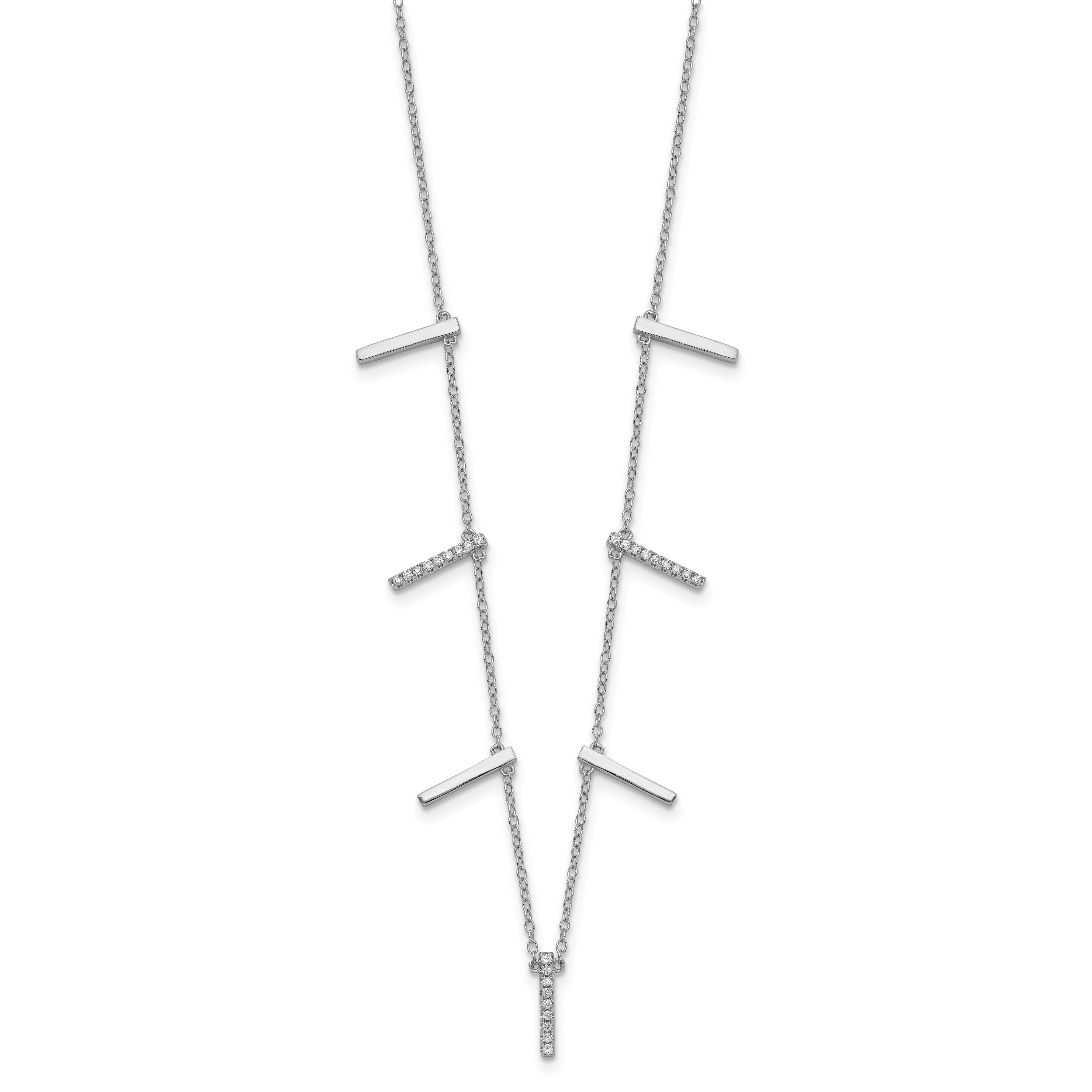 Sterling Silver Rhodium-plated CZ Vertical Bars w/2in ext Necklace Secondary image
