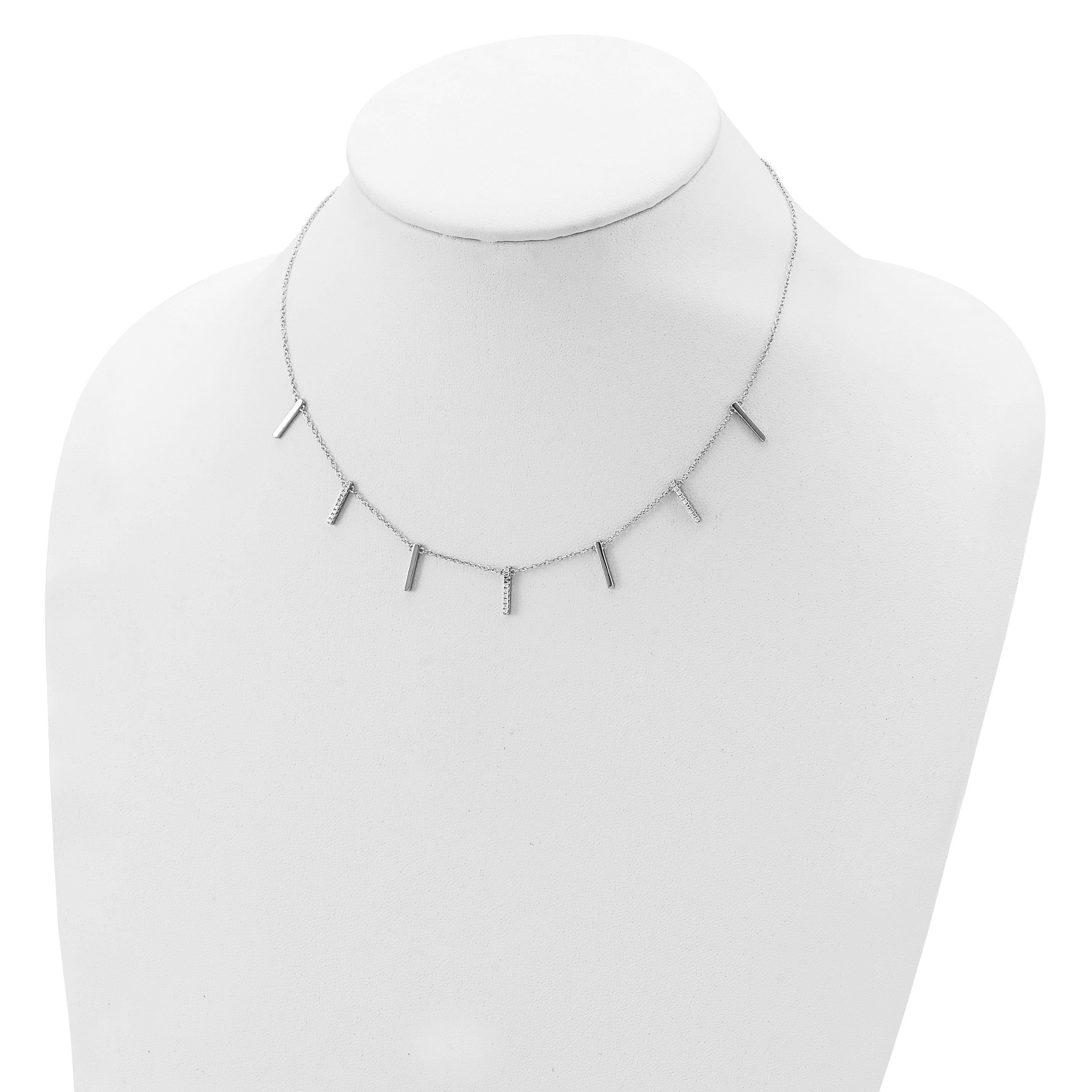 Sterling Silver Rhodium-plated CZ Vertical Bars w/2in ext Necklace