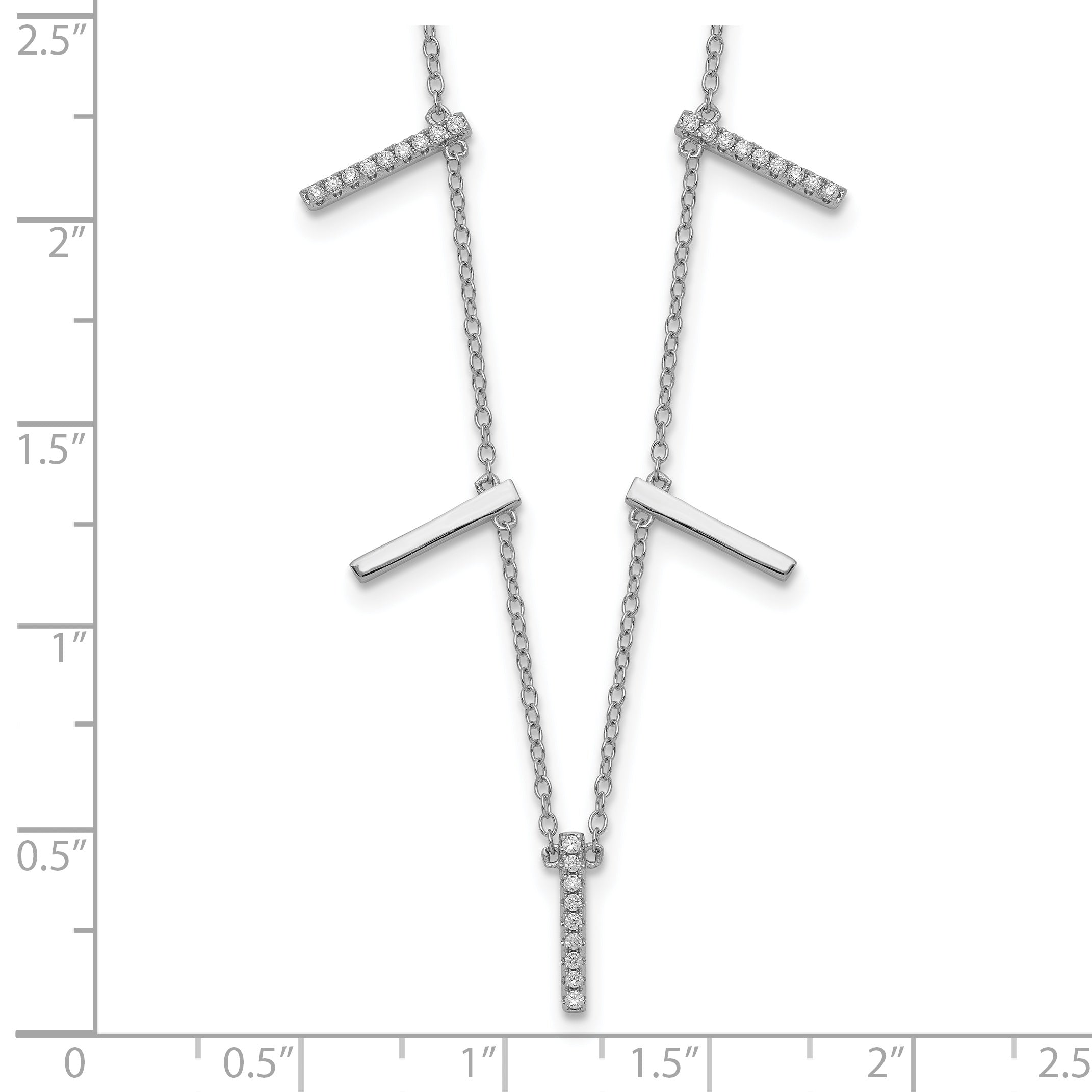 Sterling Silver Rhodium-plated CZ Vertical Bars w/2in ext Necklace