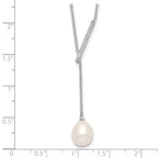 Sterling Silver Rhodium-plated CZ Bar/FWC Pearl w/2in ext Necklace
