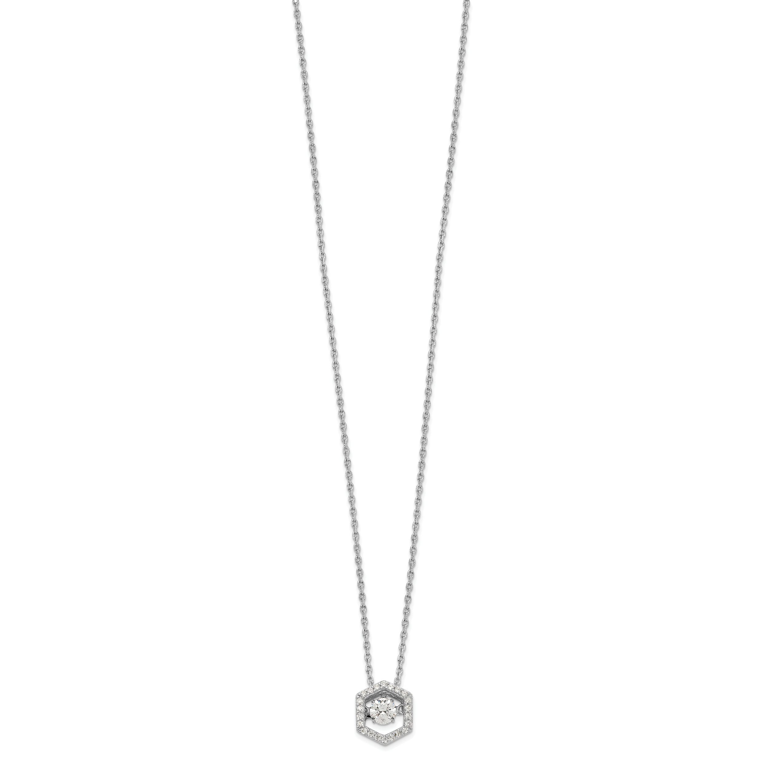 Sterling Silver Rhod-plated Hexagon Moving CZ w/2in ext Necklace Secondary image