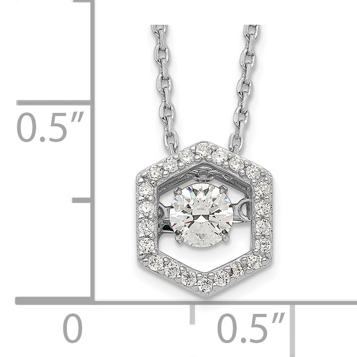 Sterling Silver Rhod-plated Hexagon Moving CZ w/2in ext Necklace