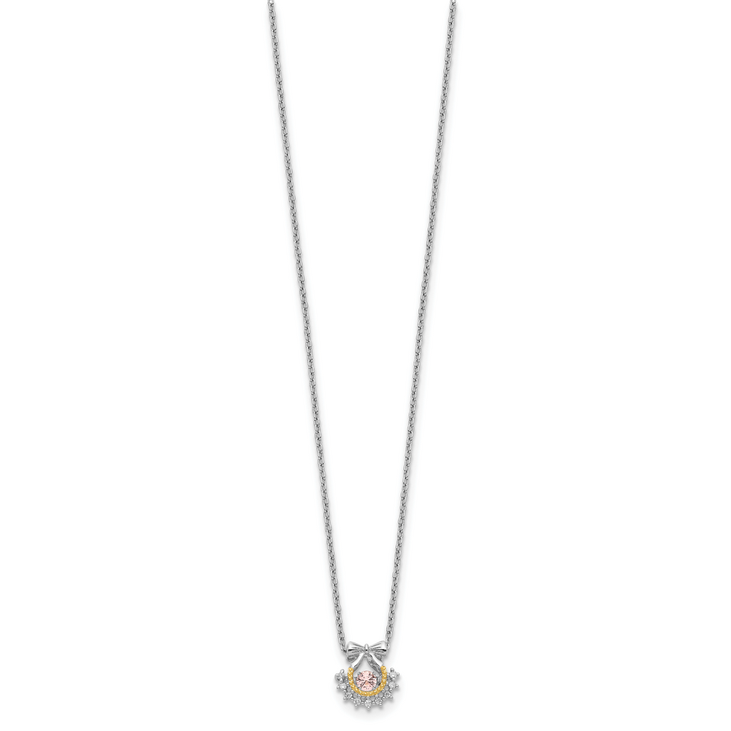Sterling Silver RH-pltd Gold-tone Moving Pink CZ w/2in ext Necklace