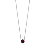 Sterling Silver Rhodium Plated Dark Red Crystal 16.5 inch Necklace with 2 inch extension