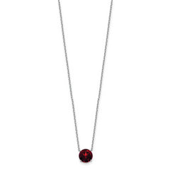 Sterling Silver Rhodium Plated Dark Red Crystal 16.5 inch Necklace with 2 inch extension