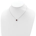 Sterling Silver Rhodium Plated Dark Red Crystal 16.5 inch Necklace with 2 inch extension
