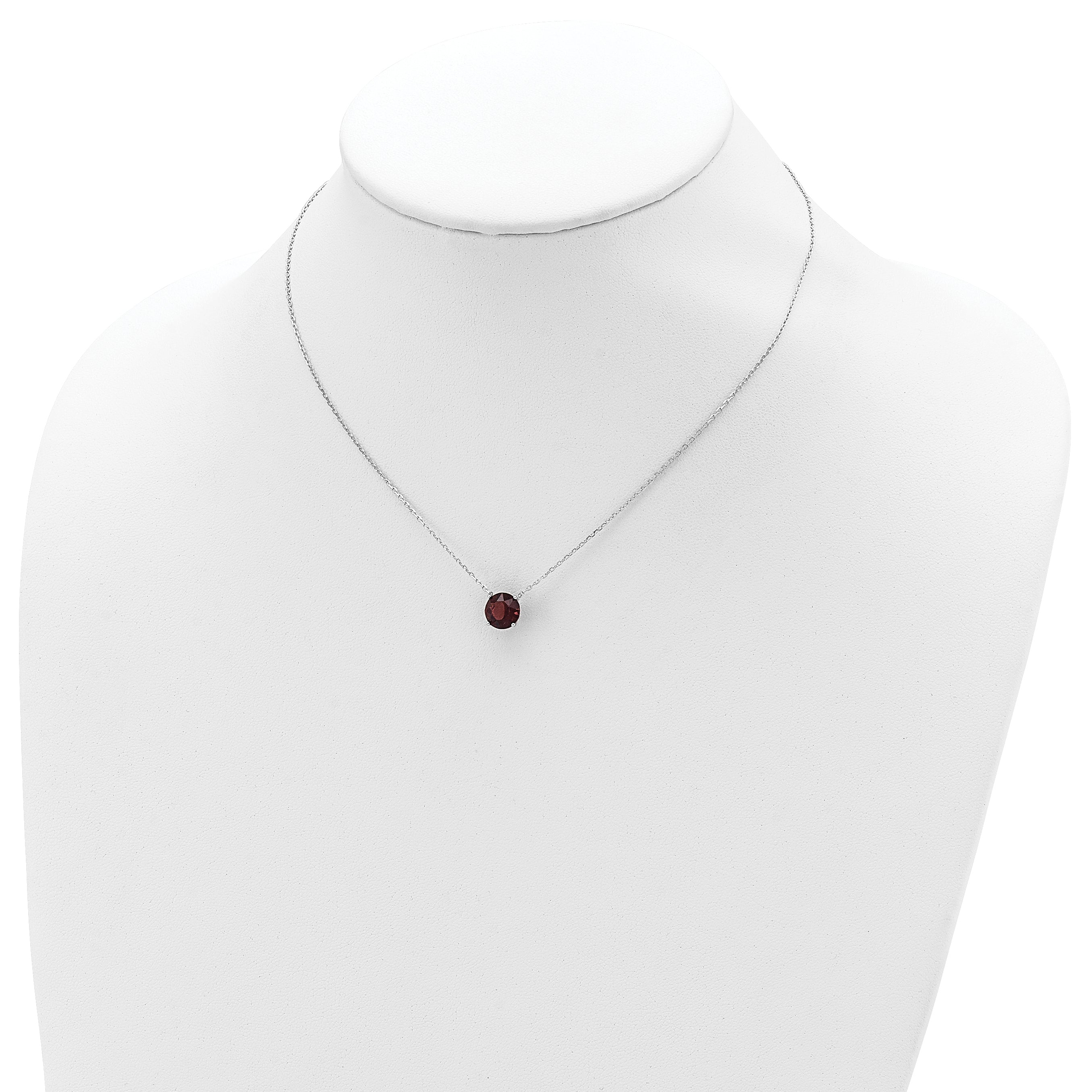 Sterling Silver Rhodium Plated Dark Red Crystal 16.5 inch Necklace with 2 inch extension