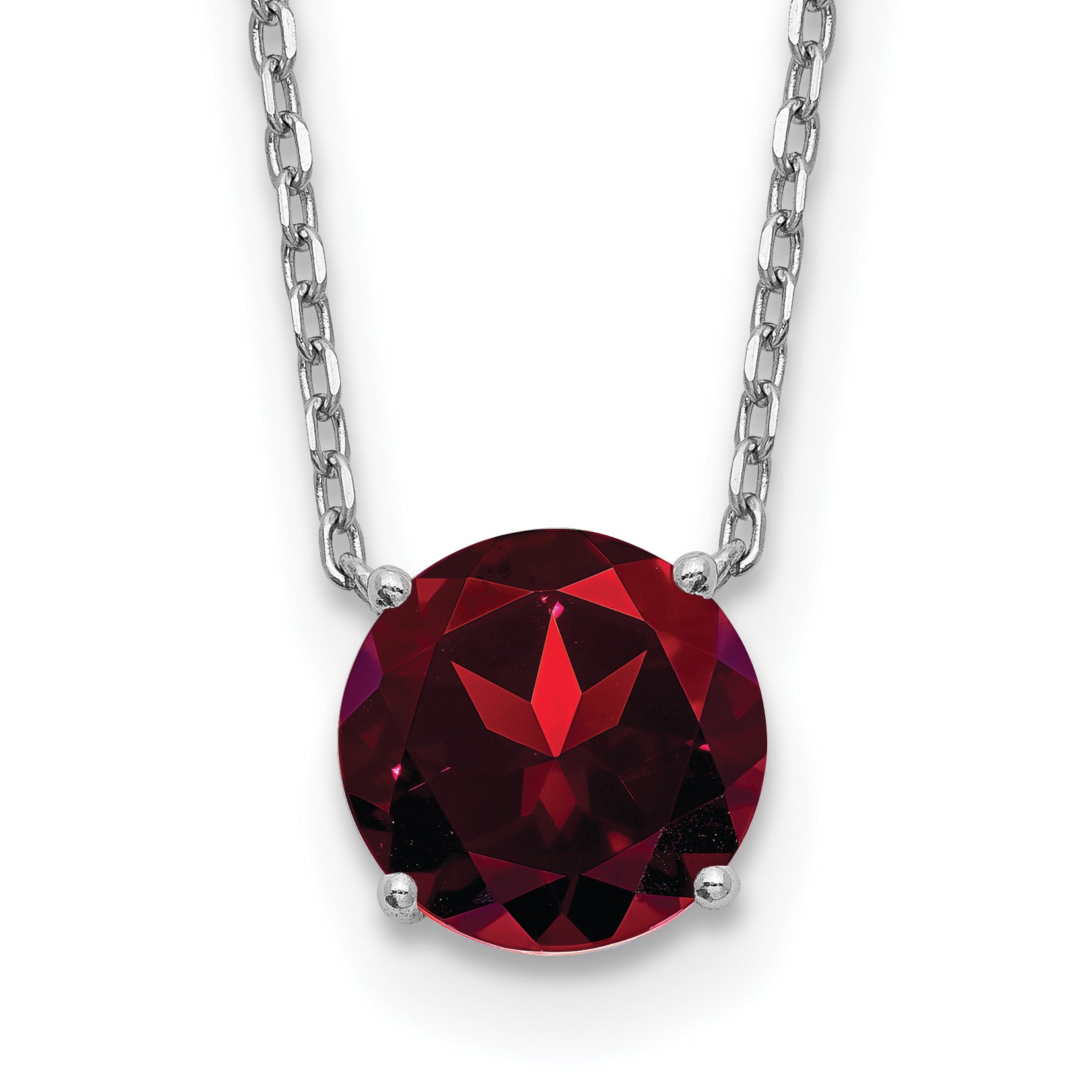 Sterling Silver Rhodium Plated Dark Red Swarovski Crystal 16.5 inch Necklace with 2 inch extension Main image