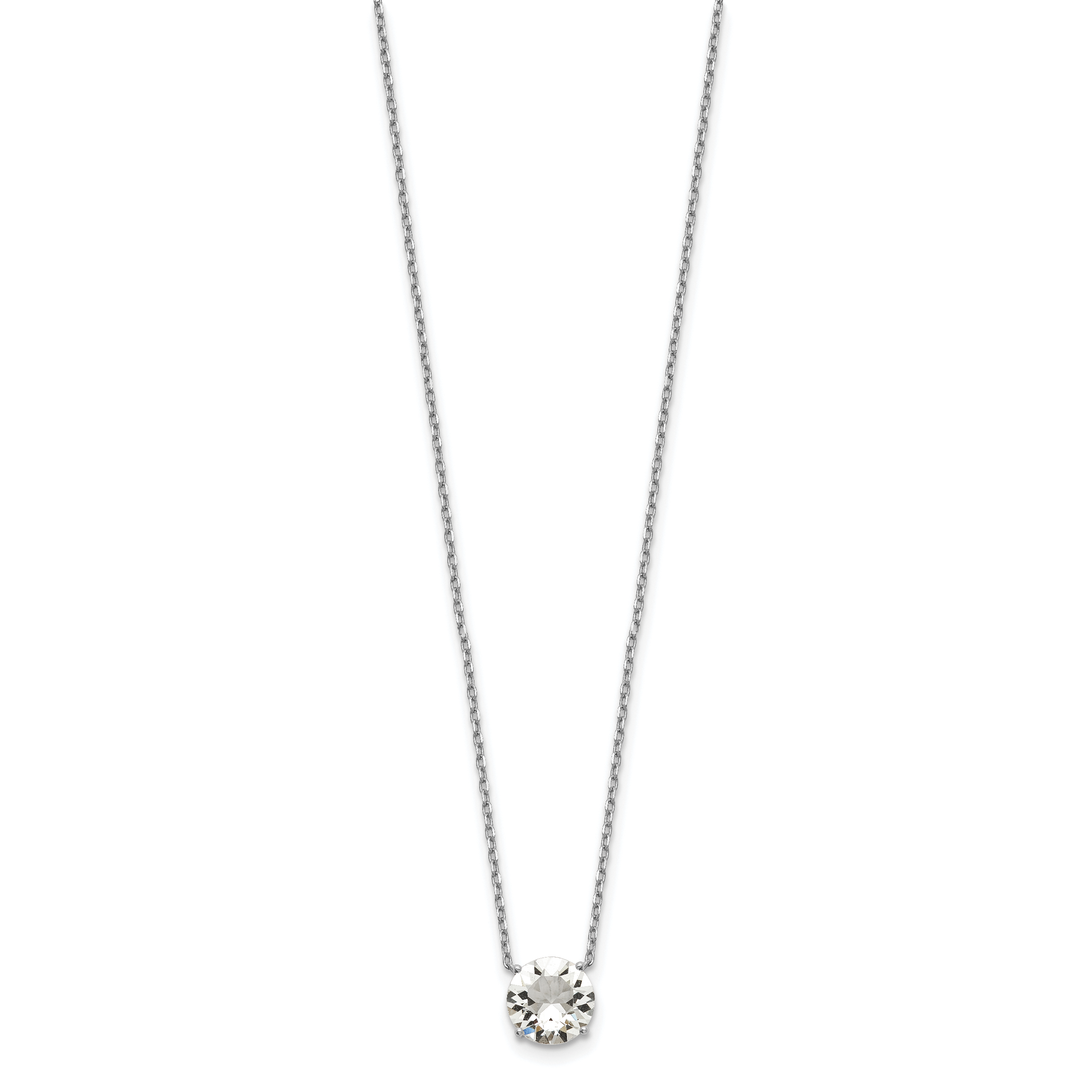 Sterling Silver Rhodium Plated Clear Crystal 16.5 inch Necklace with 2 inch extension Secondary image