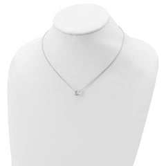 Sterling Silver Rhodium Plated Clear Crystal 16.5 inch Necklace with 2 inch extension