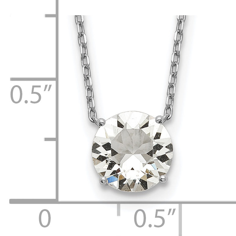 Sterling Silver Rhodium Plated Clear Crystal 16.5 inch Necklace with 2 inch extension