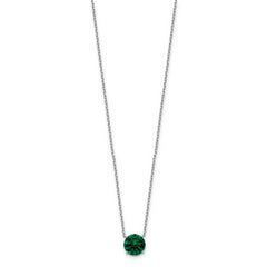 Sterling Silver Rhodium Plated Green Crystal 16.5 inch Necklace with 2 inch extension