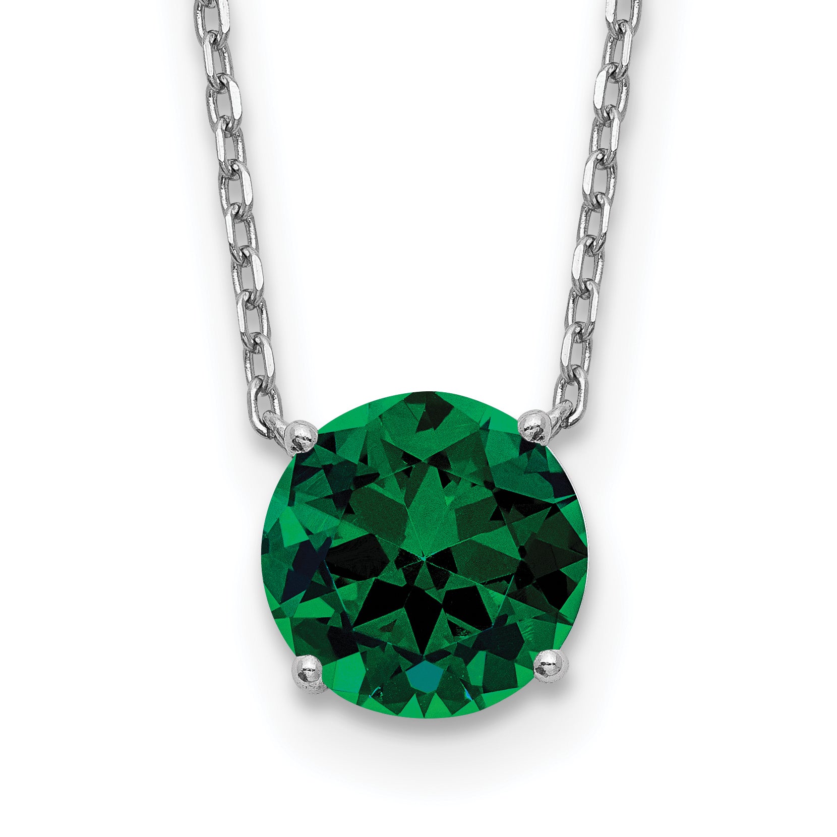 Sterling Silver Rhodium Plated Green Swarovski Crystal 16.5 inch Necklace with 2 inch extension