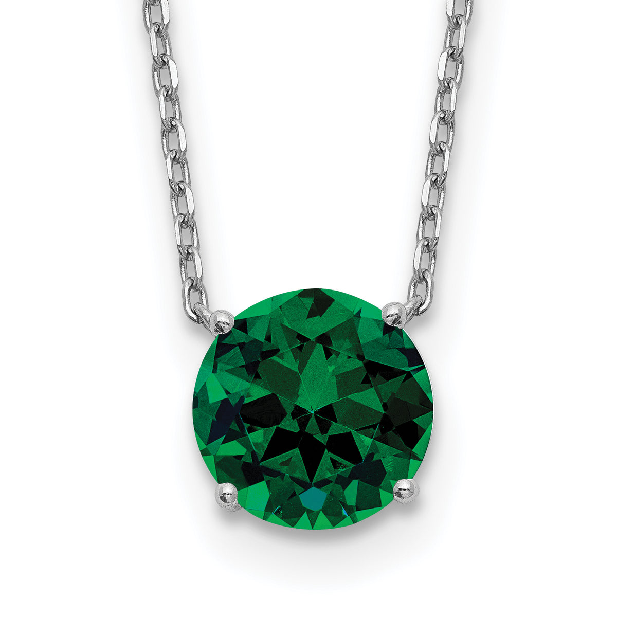 Sterling Silver Rhodium Plated Green Swarovski Crystal 16.5 inch Necklace with 2 inch extension