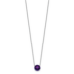 Sterling Silver Rhodium Plated Dark Purple Crystal 16.5 inch Necklace with 2 inch extension