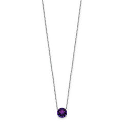 Sterling Silver Rhodium Plated Dark Purple Crystal 16.5 inch Necklace with 2 inch extension