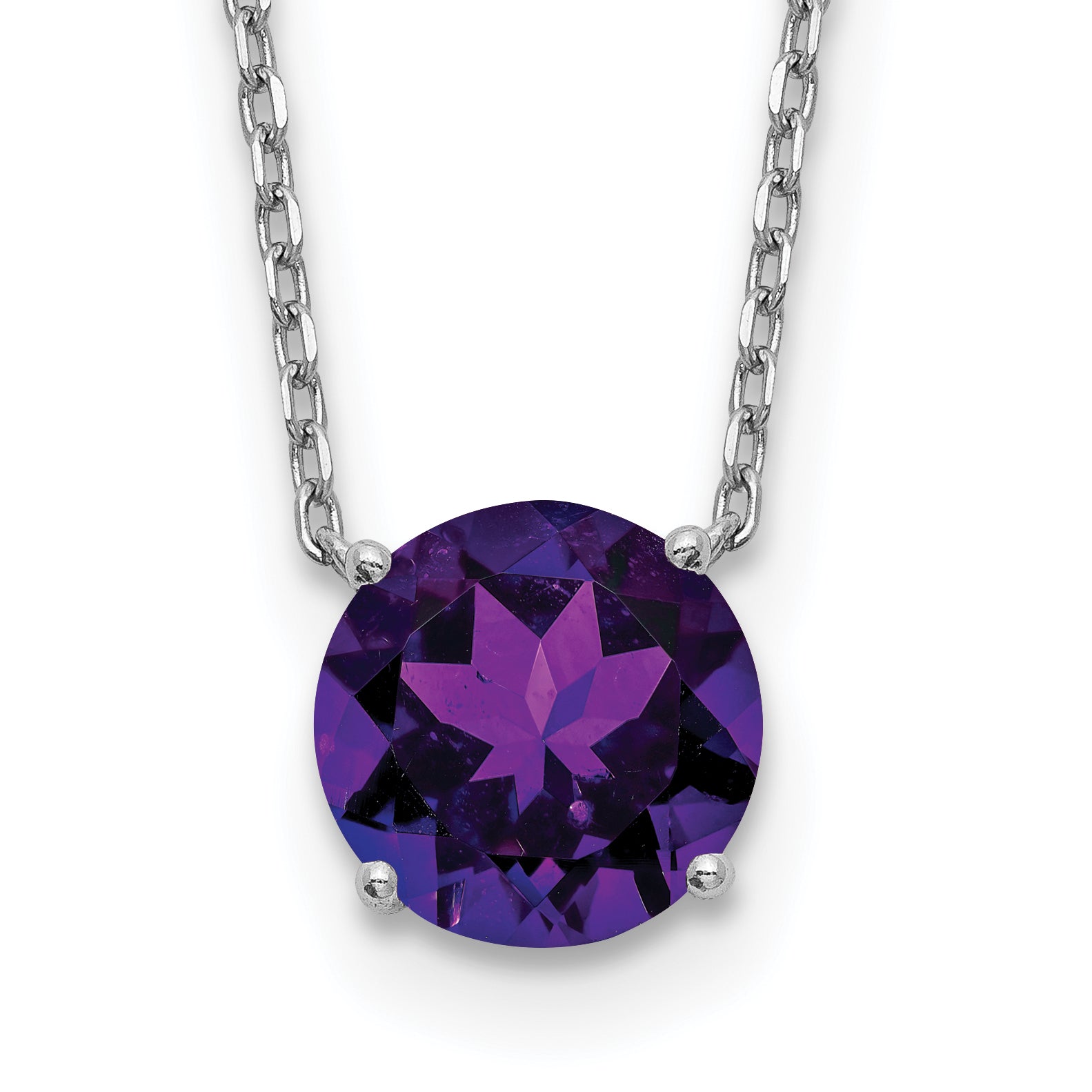 Sterling Silver Rhodium Plated Dark Purple Swarovski Crystal 16.5 inch Necklace with 2 inch extension