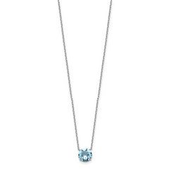 Sterling Silver Rhodium Plated Light Blue Crystal 16.5 inch Necklace with 2 inch extension